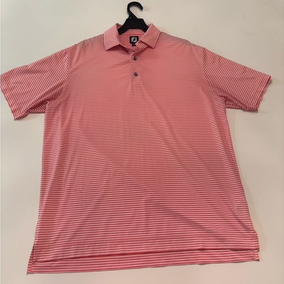 FootJoy Golf Polo Shirt Men’s Large Pink White Stripe Performance Moisture-Wick - Picture 1 of 4